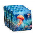 Jellyfish Foam Coasters Set of 4 Cup Coasters for Indoor Outdoor, Tabletop Protection, Anti Slip, Mouse pad Material