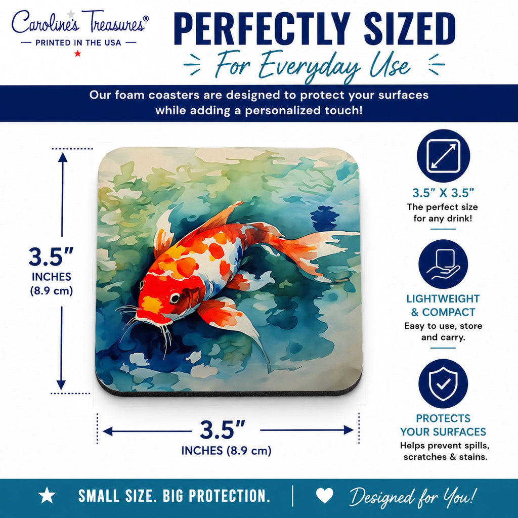 Koi Fish Foam Coasters Set of 4 Cup Coasters for Indoor Outdoor, Tabletop Protection, Anti Slip, Mouse pad Material