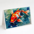 Koi Fish Greeting Cards Pack of 8 Blank Cards with Envelopes Whimsical A7 Size 5x7