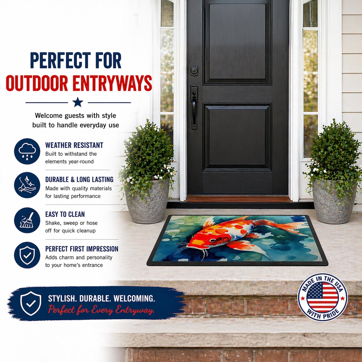 Koi Fish Doormat Indoor Outdoor 24H X 36W Front Door Mat Rugs for Entryway, Non Slip Washable Low Pile,