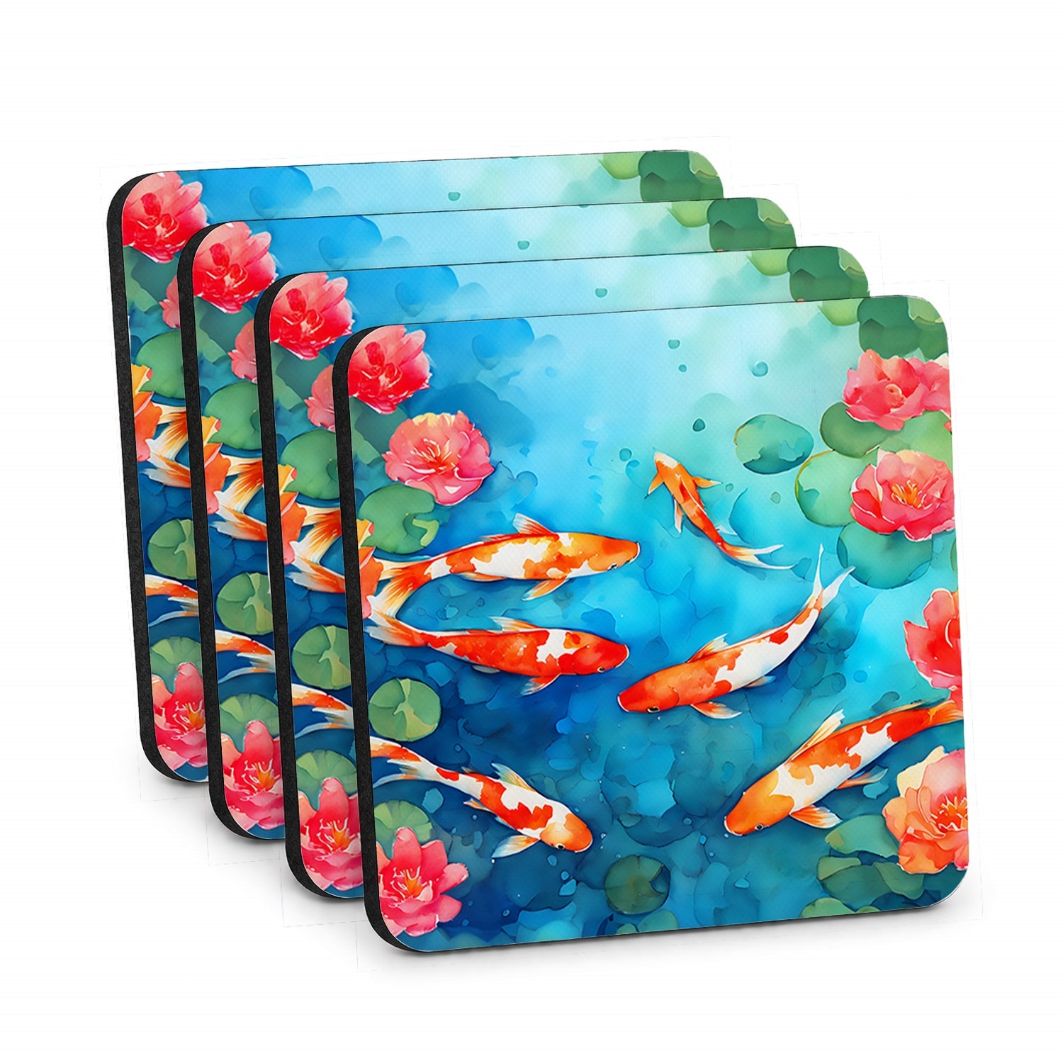 Koi Fish Foam Coasters Set of 4 Cup Coasters for Indoor Outdoor, Tabletop Protection, Anti Slip, Mouse pad Material