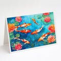 Koi Fish Greeting Cards Pack of 8 Blank Cards with Envelopes Whimsical A7 Size 5x7