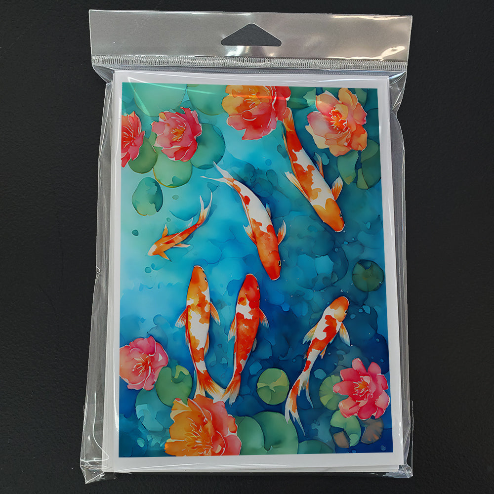 Koi Fish Greeting Cards Pack of 8 Blank Cards with Envelopes Whimsical A7 Size 5x7