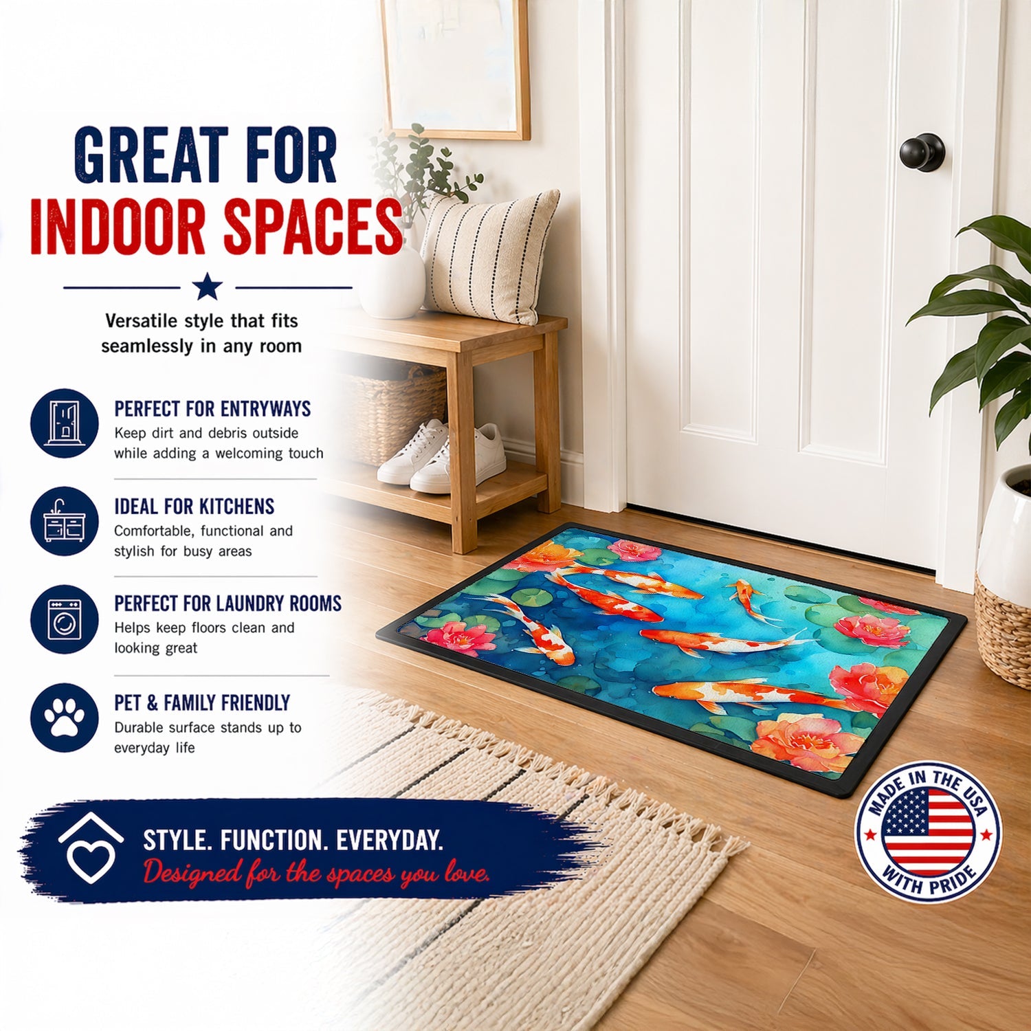 Koi Fish Doormat Indoor Outdoor 18H X 27W Front Door Mat Rugs for Entryway, Non Slip Washable