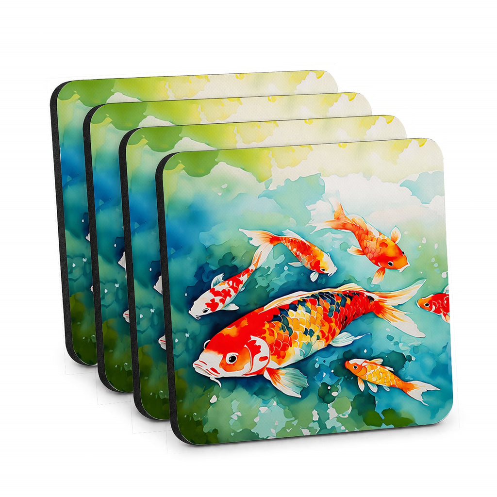 Koi Fish Foam Coasters Set of 4 Cup Coasters for Indoor Outdoor, Tabletop Protection, Anti Slip, Mouse pad Material