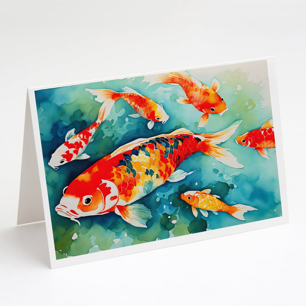 Koi Fish Greeting Cards Pack of 8 Blank Cards with Envelopes Whimsical A7 Size 5x7