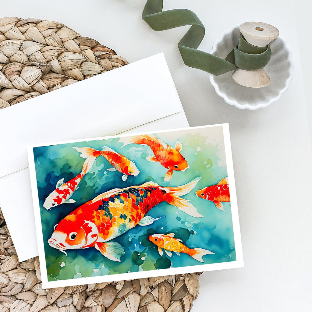 Koi Fish Greeting Cards Pack of 8 Blank Cards with Envelopes Whimsical A7 Size 5x7
