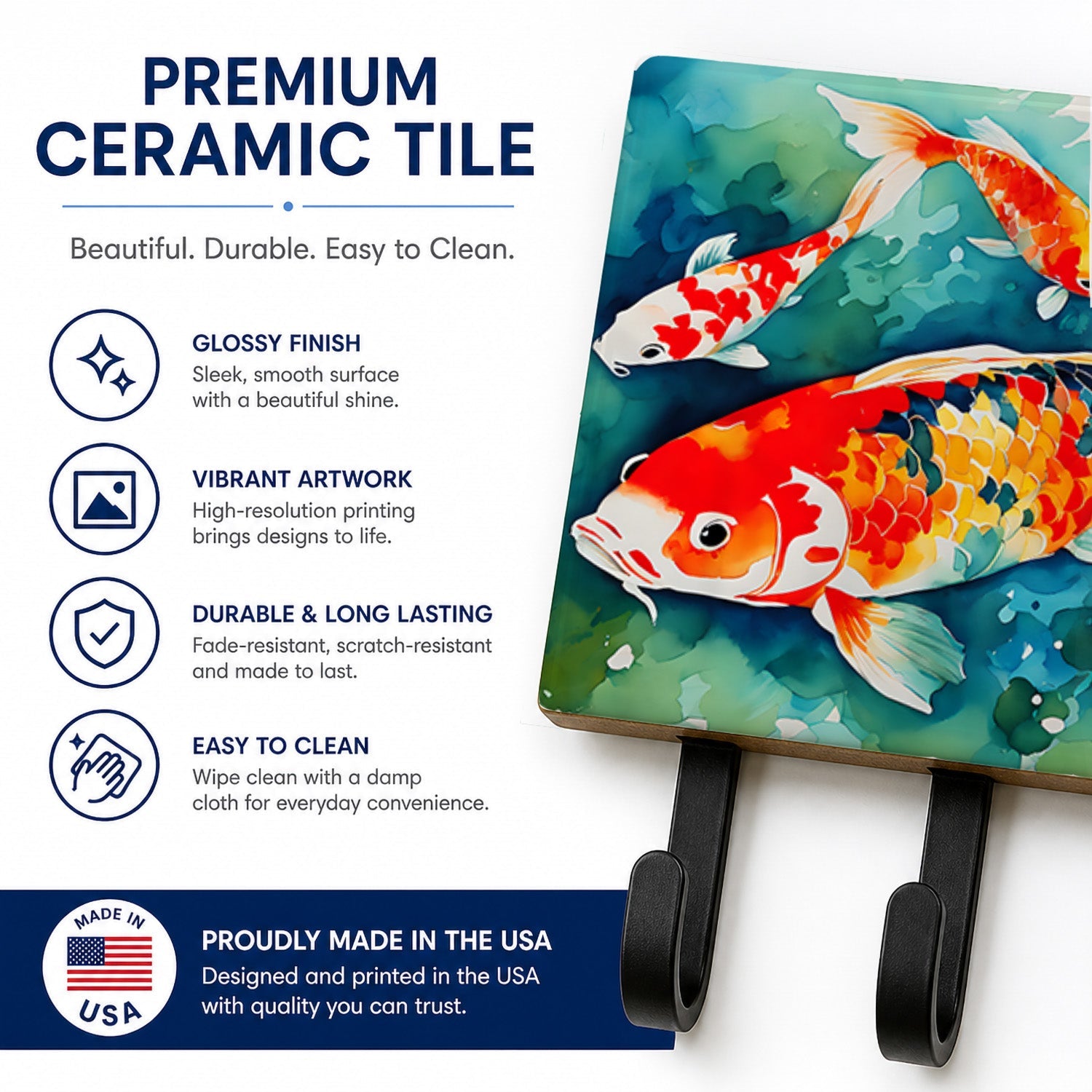 Koi Fish Leash or Key Holder Wall Hooks, Coat Rack Wall Mount, for Hanging Keys, Towels, Aprons, Leashes