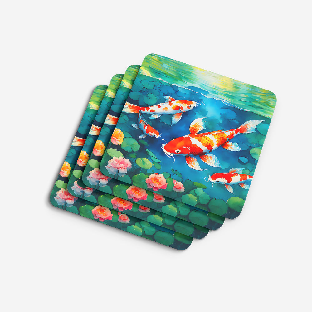Koi Fish Foam Coasters Set of 4 Cup Coasters for Indoor Outdoor, Tabletop Protection, Anti Slip, Mouse pad Material