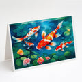 Koi Fish Greeting Cards Pack of 8 Blank Cards with Envelopes Whimsical A7 Size 5x7