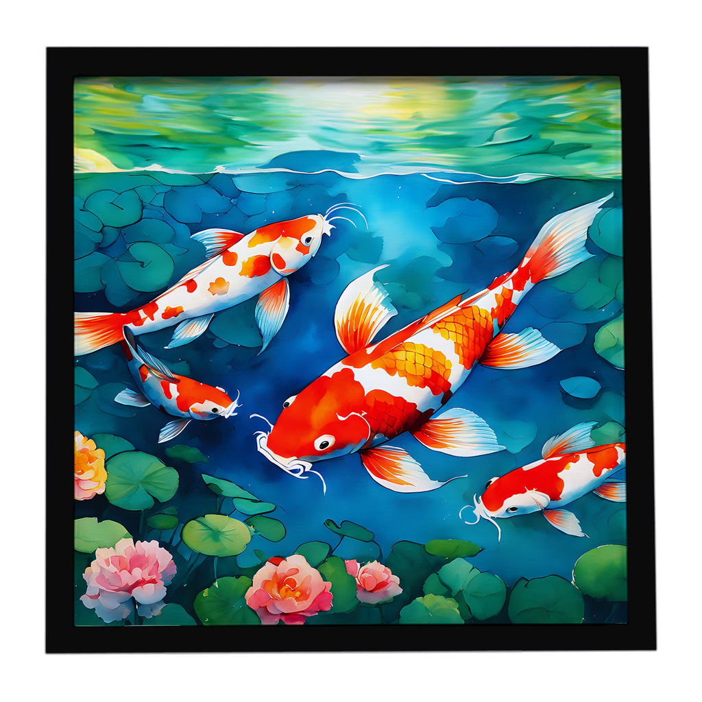 Koi Fish Framed Metal Print Bathroom, Kitchen, Office, Home Decor Wall Art Ready to Hang, Square, 8X8
