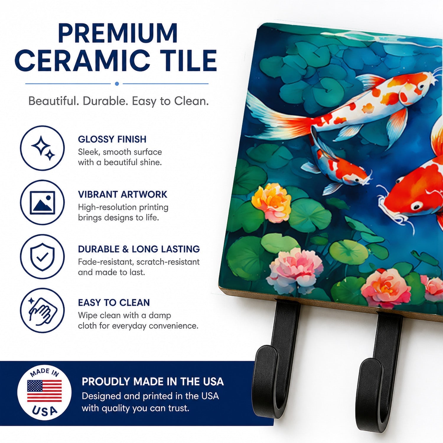 Koi Fish Leash or Key Holder Wall Hooks, Coat Rack Wall Mount, for Hanging Keys, Towels, Aprons, Leashes