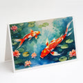 Koi Fish Greeting Cards Pack of 8 Blank Cards with Envelopes Whimsical A7 Size 5x7