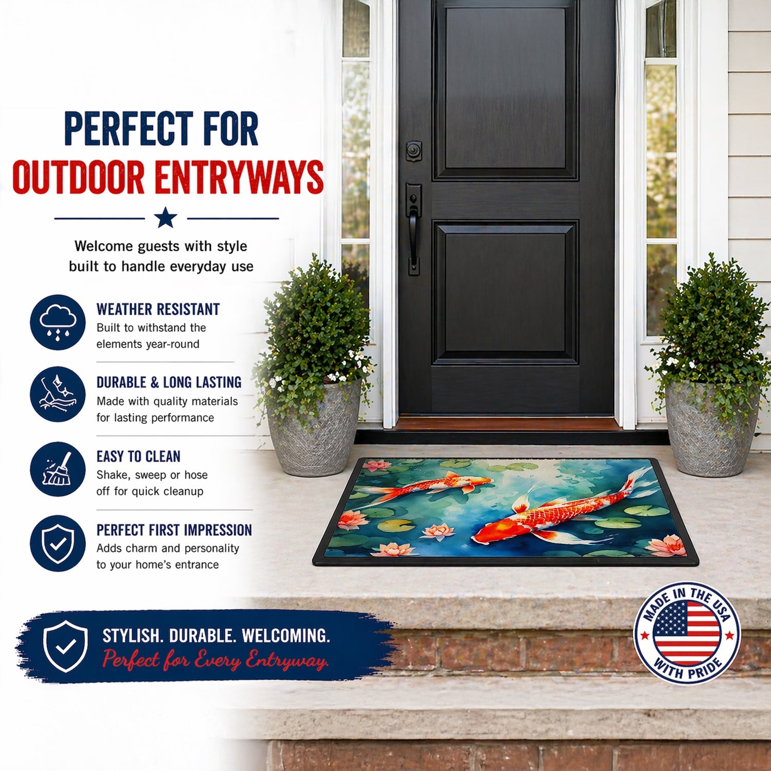 Koi Fish Doormat Indoor Outdoor 18H X 27W Front Door Mat Rugs for Entryway, Non Slip Washable