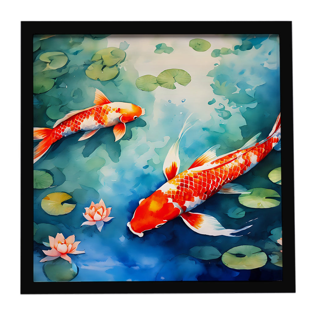 Koi Fish Framed Metal Print Bathroom, Kitchen, Office, Home Decor Wall Art Ready to Hang, Square, 8X8