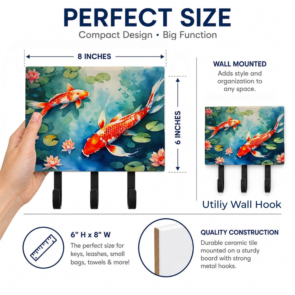 Koi Fish Leash or Key Holder Wall Hooks, Coat Rack Wall Mount, for Hanging Keys, Towels, Aprons, Leashes