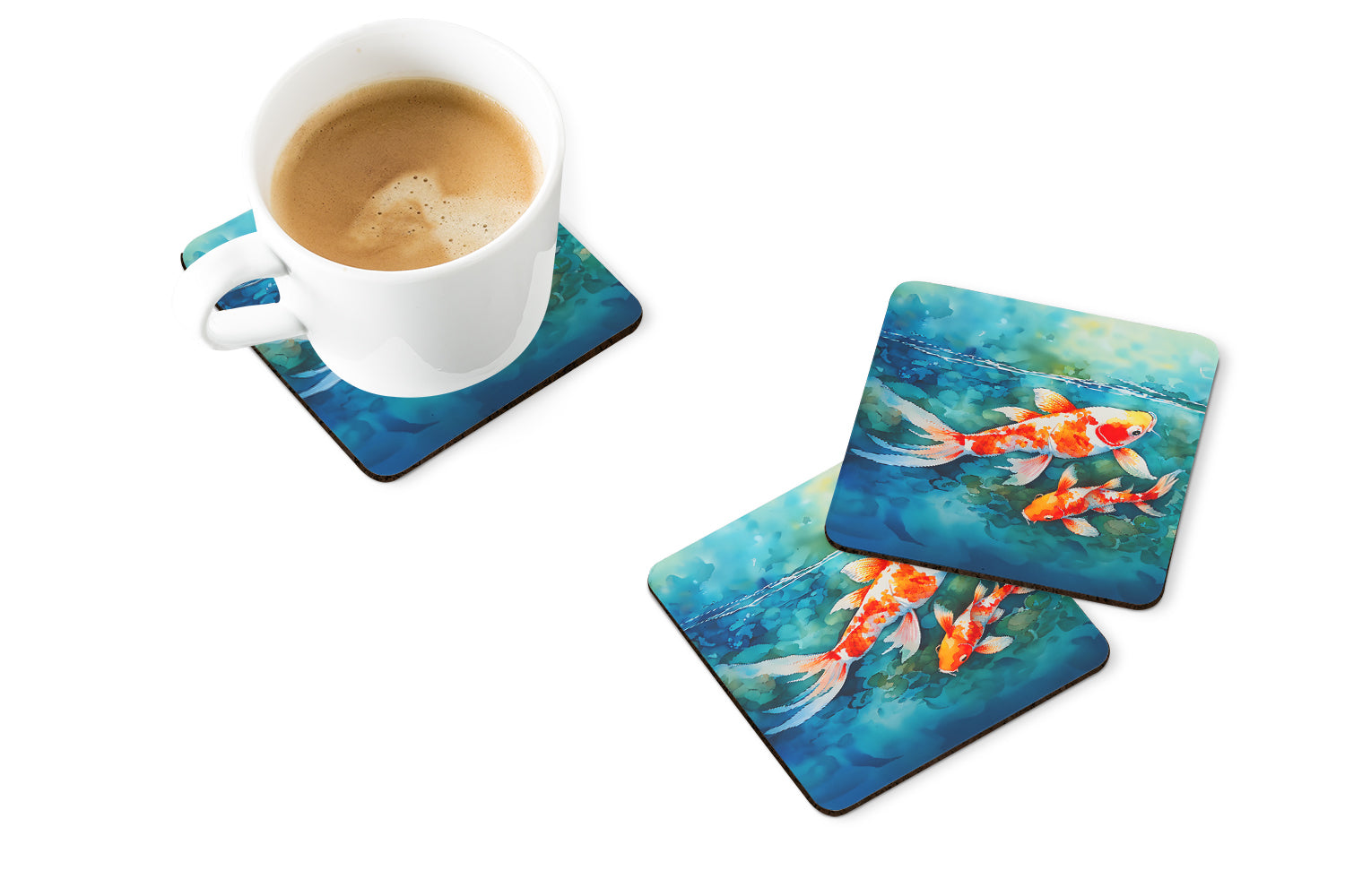 Koi Fish Foam Coasters Set of 4 Cup Coasters for Indoor Outdoor, Tabletop Protection, Anti Slip, Mouse pad Material