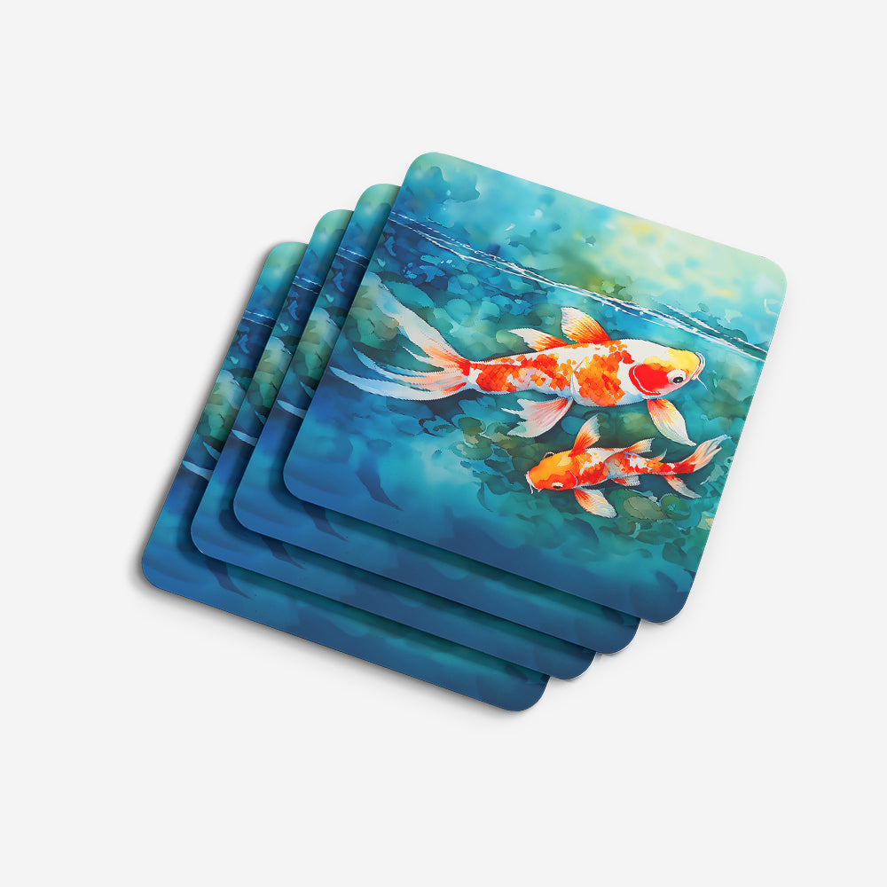 Koi Fish Foam Coasters Set of 4 Cup Coasters for Indoor Outdoor, Tabletop Protection, Anti Slip, Mouse pad Material