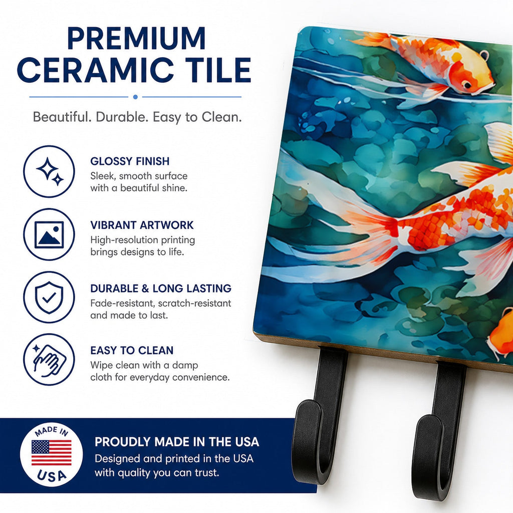 Koi Fish Leash or Key Holder Wall Hooks, Coat Rack Wall Mount, for Hanging Keys, Towels, Aprons, Leashes