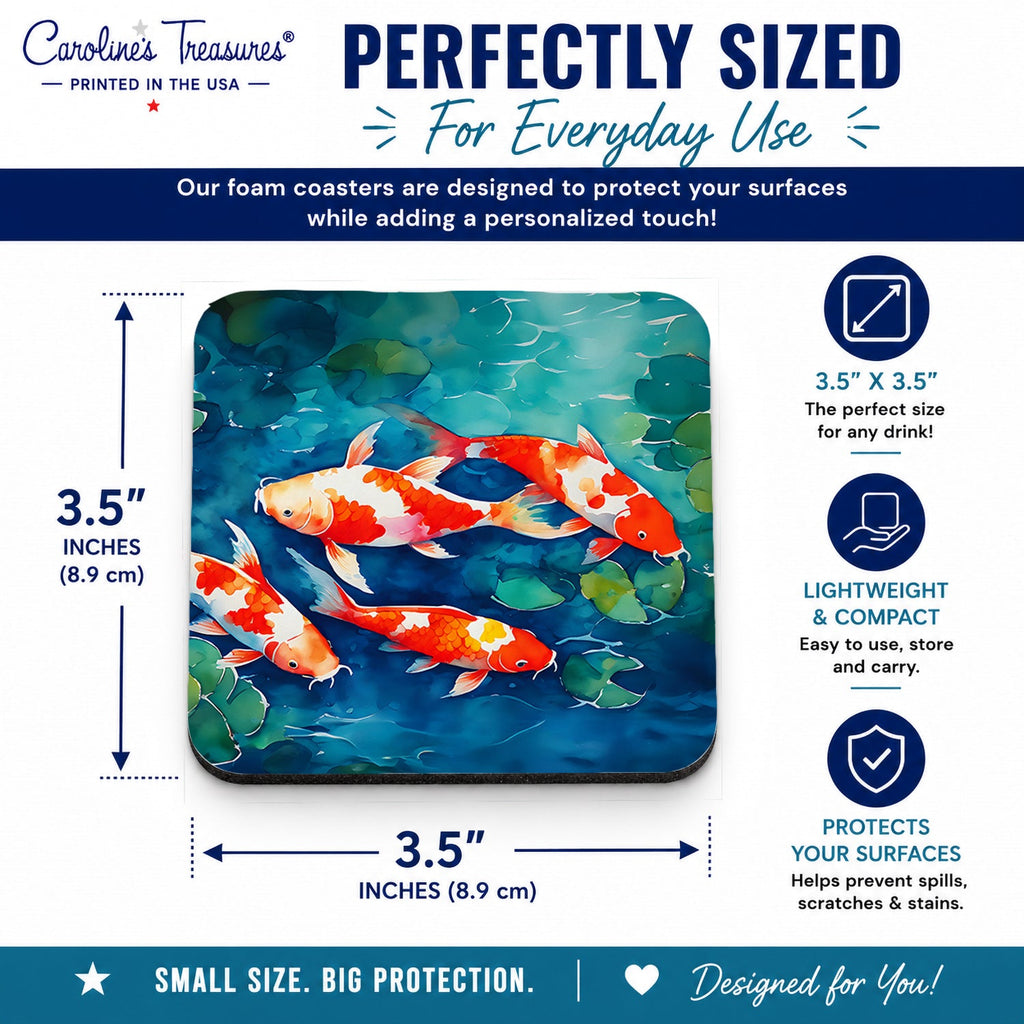 Koi Fish Foam Coasters Set of 4 Cup Coasters for Indoor Outdoor, Tabletop Protection, Anti Slip, Mouse pad Material
