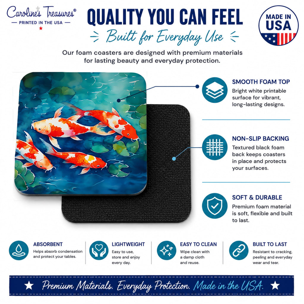 Koi Fish Foam Coasters Set of 4 Cup Coasters for Indoor Outdoor, Tabletop Protection, Anti Slip, Mouse pad Material