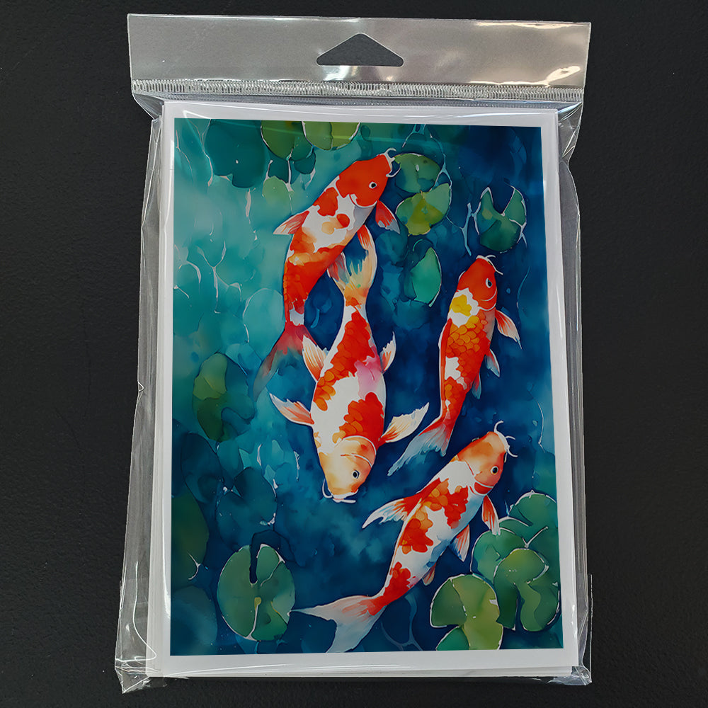 Koi Fish Greeting Cards Pack of 8 Blank Cards with Envelopes Whimsical A7 Size 5x7