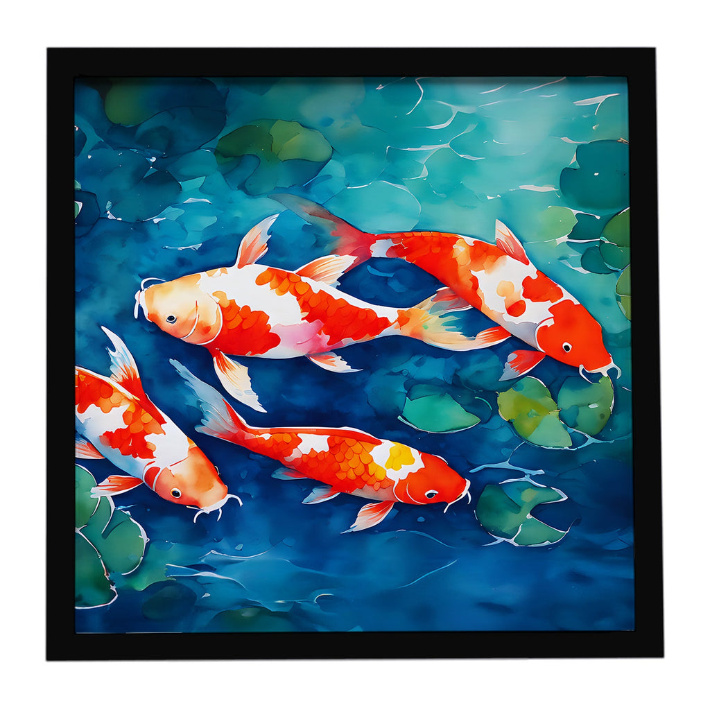 Koi Fish Framed Metal Print Bathroom, Kitchen, Office, Home Decor Wall Art Ready to Hang, Square, 8X8