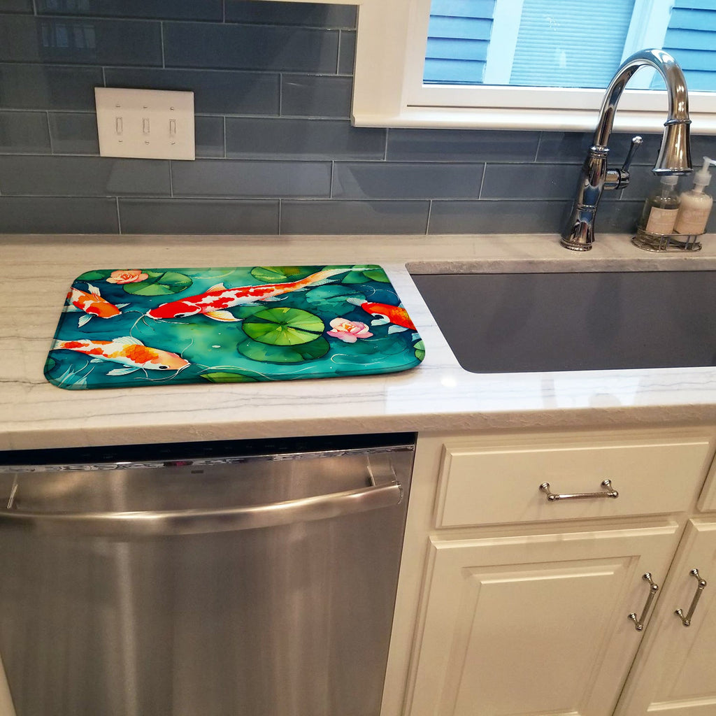 Koi Fish Dish Drying Mat Absorbent Dish Drying Mat Pad for Kitchen Counter Dish Drainer Mat for Countertop, 14 x 21", Multicolor
