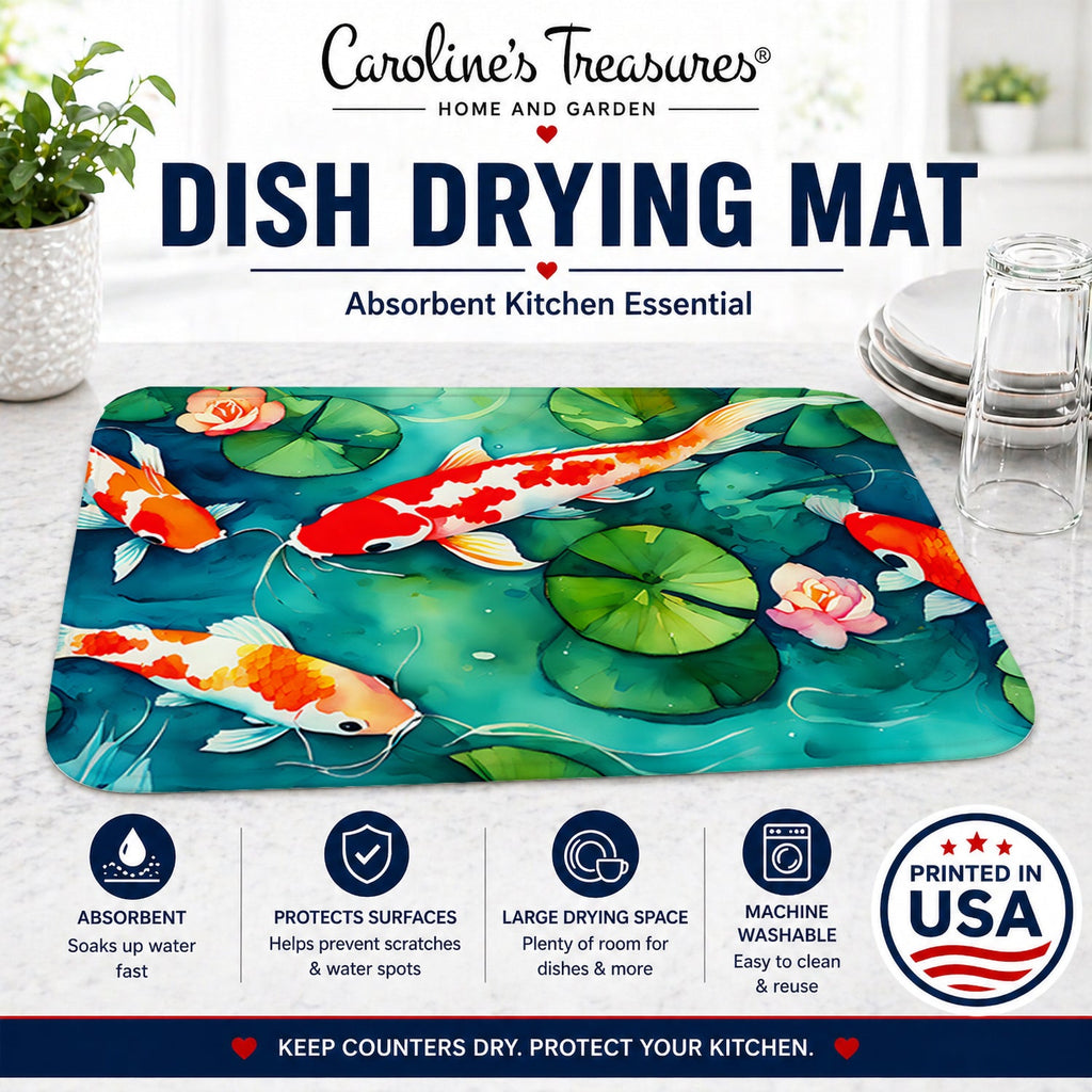 Koi Fish Dish Drying Mat Absorbent Dish Drying Mat Pad for Kitchen Counter Dish Drainer Mat for Countertop, 14 x 21", Multicolor