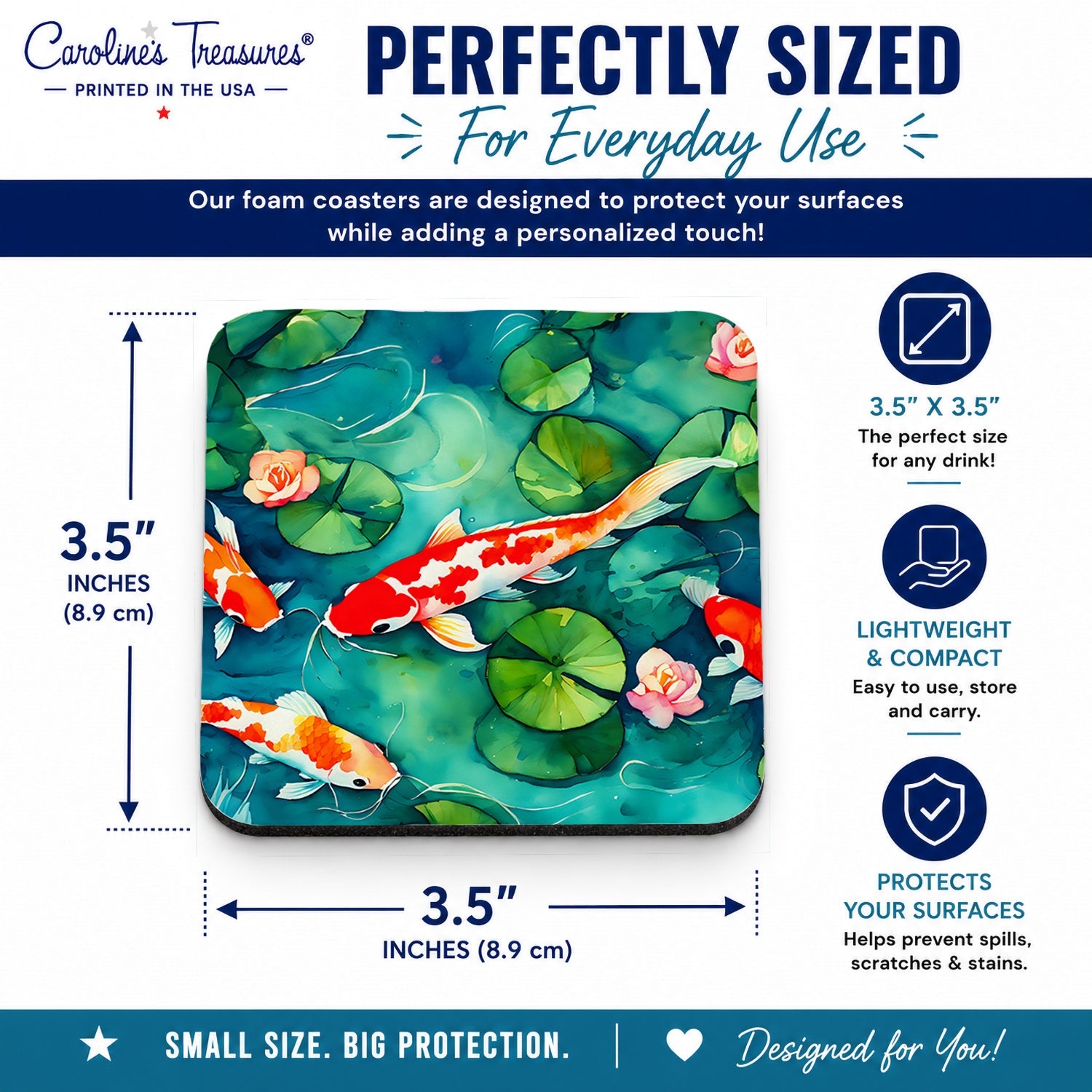 Koi Fish Foam Coasters Set of 4 Cup Coasters for Indoor Outdoor, Tabletop Protection, Anti Slip, Mouse pad Material