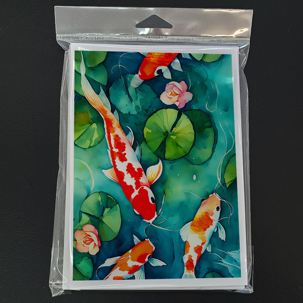 Koi Fish Greeting Cards Pack of 8 Blank Cards with Envelopes Whimsical A7 Size 5x7