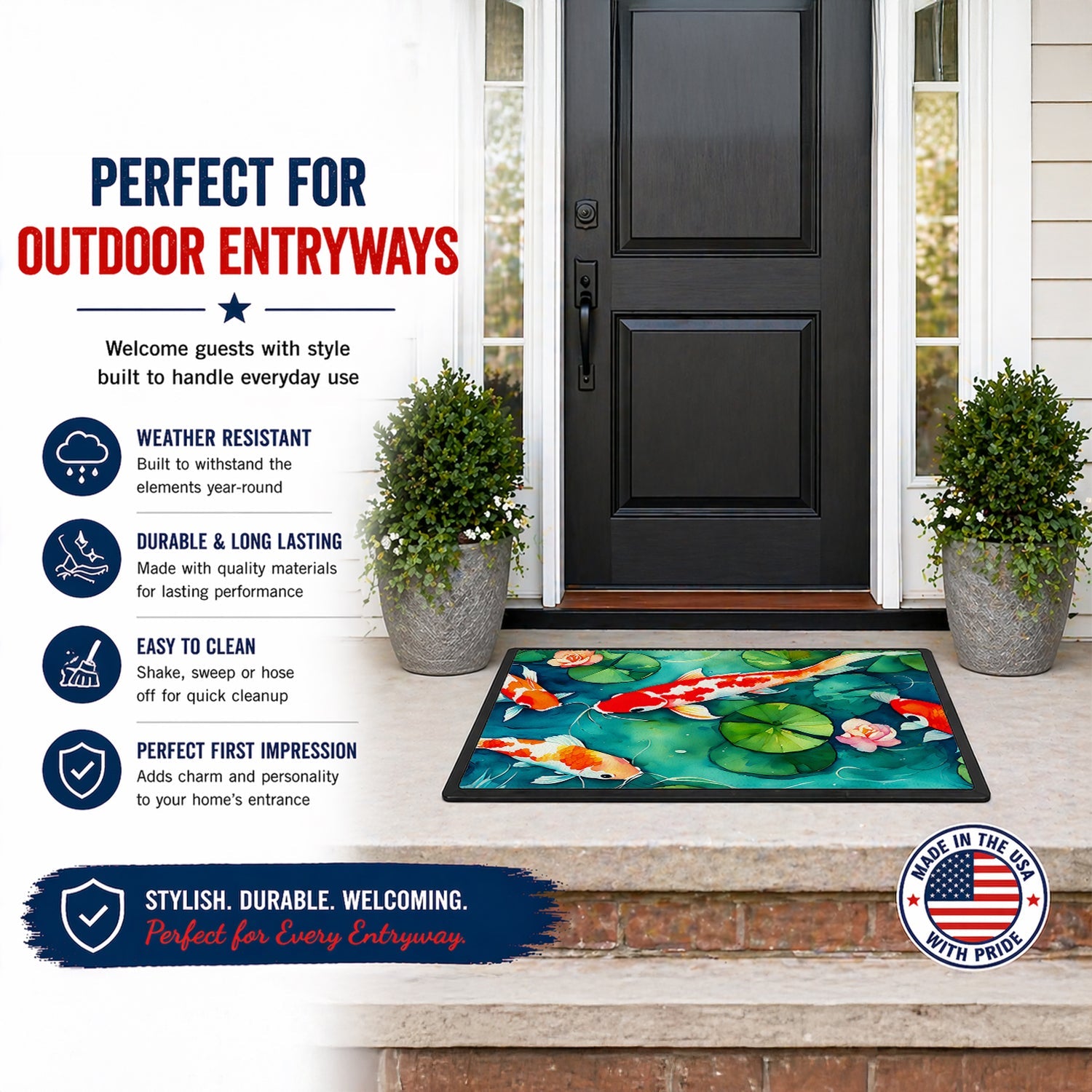 Koi Fish Doormat Indoor Outdoor 24H X 36W Front Door Mat Rugs for Entryway, Non Slip Washable Low Pile,