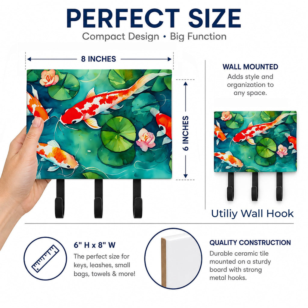 Koi Fish Leash or Key Holder Wall Hooks, Coat Rack Wall Mount, for Hanging Keys, Towels, Aprons, Leashes