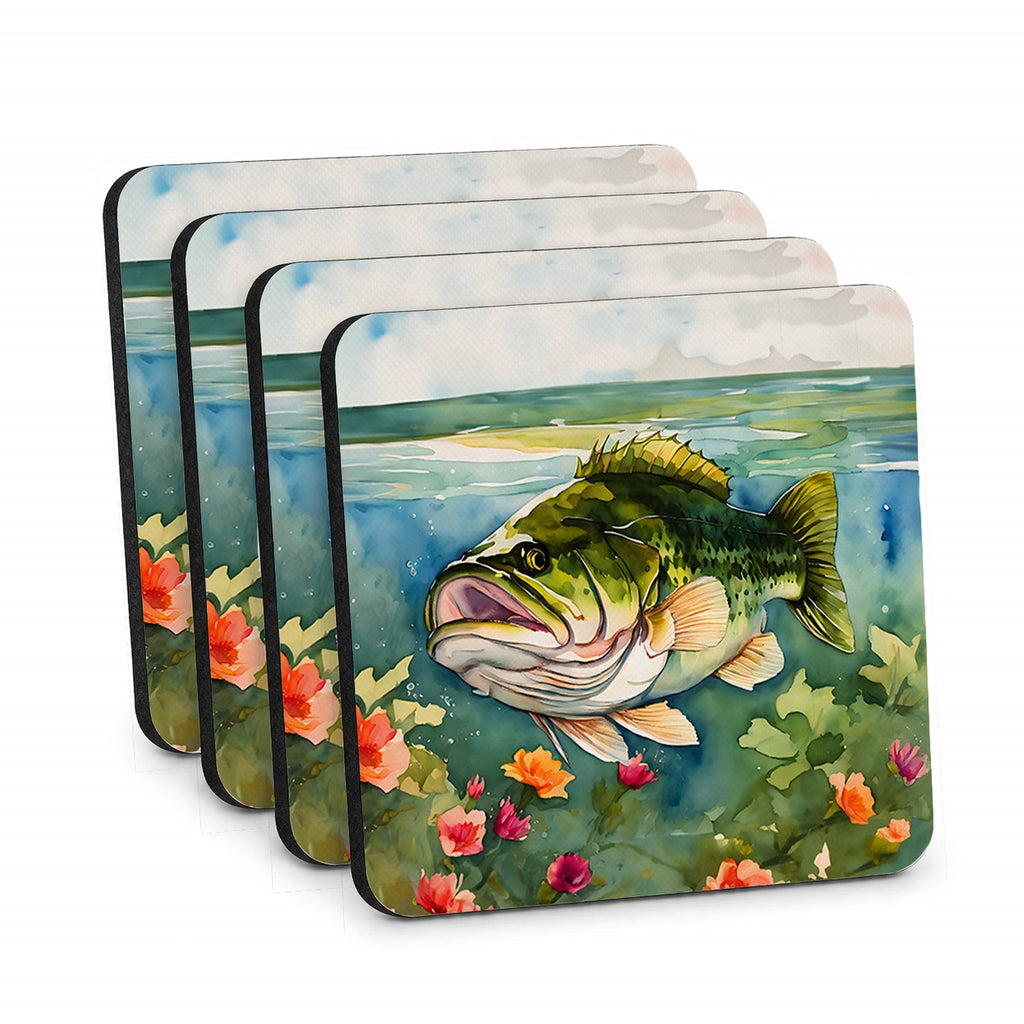 Largemouth Bass Foam Coasters Set of 4 Cup Coasters for Indoor Outdoor, Tabletop Protection, Anti Slip, Mouse pad Material