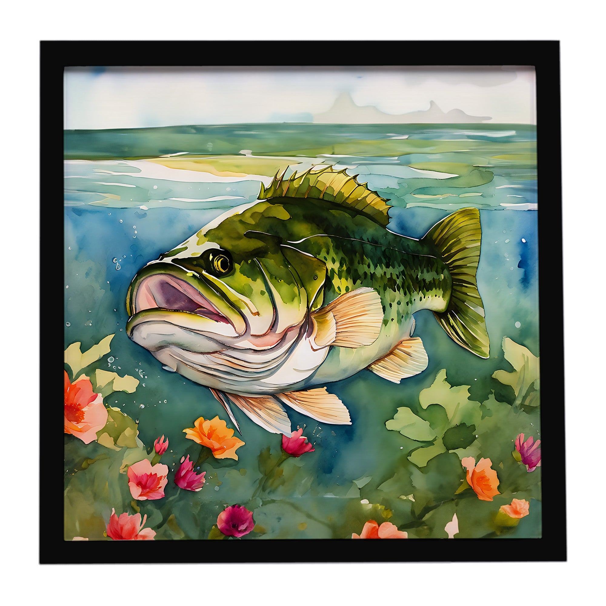 Largemouth Bass Framed Metal Print Bathroom, Kitchen, Office, Home Decor Wall Art Ready to Hang, Square, 8X8