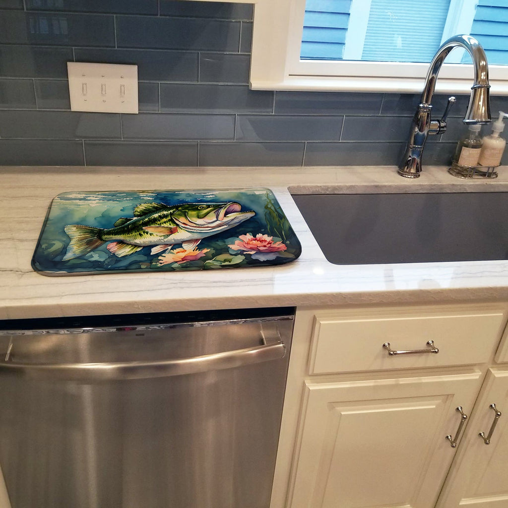 Largemouth Bass Dish Drying Mat Absorbent Dish Drying Mat Pad for Kitchen Counter Dish Drainer Mat for Countertop, 14 x 21", Multicolor