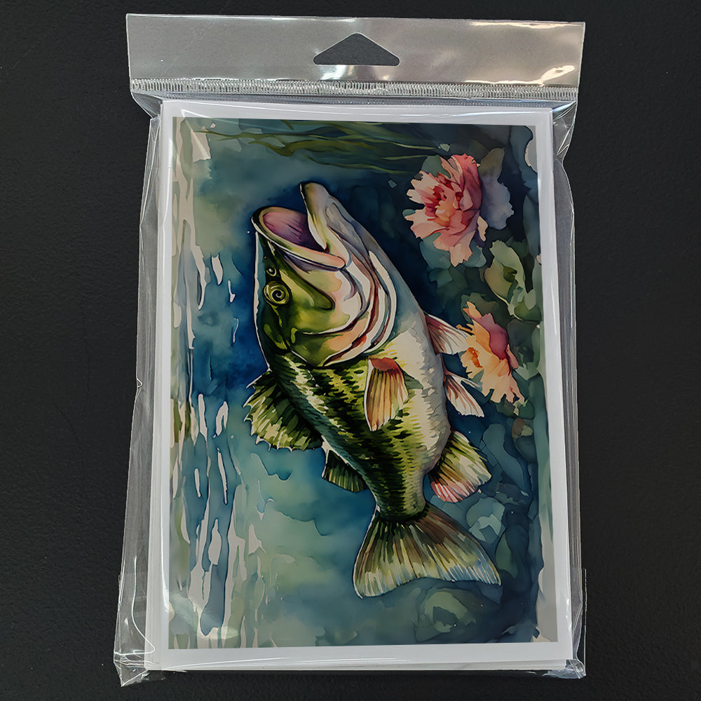 Largemouth Bass Greeting Cards Pack of 8 Blank Cards with Envelopes Whimsical A7 Size 5x7