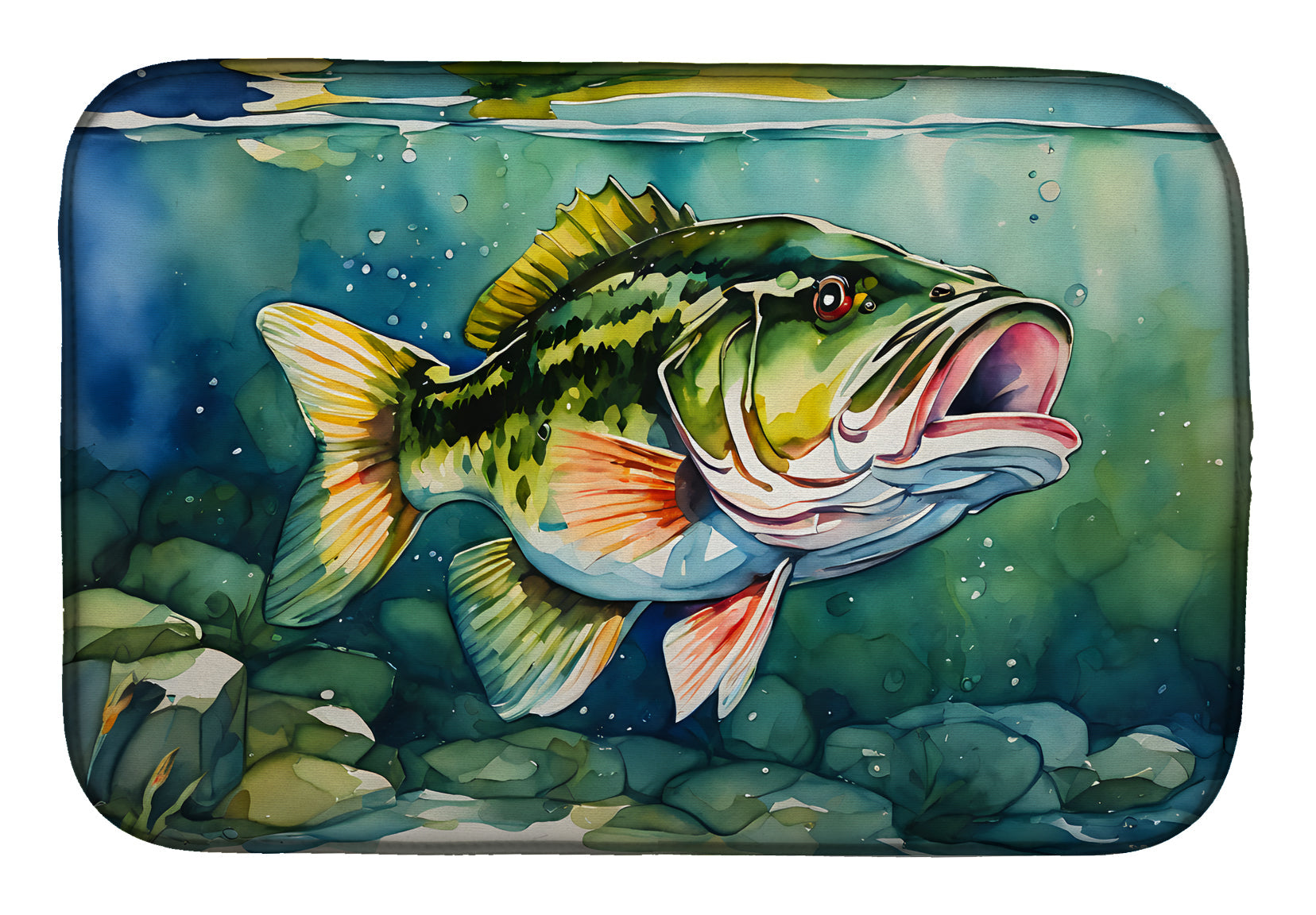 Largemouth Bass Dish Drying Mat Absorbent Dish Drying Mat Pad for Kitchen Counter Dish Drainer Mat for Countertop, 14 x 21", Multicolor