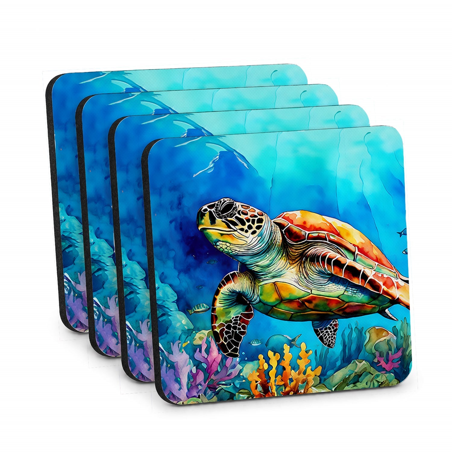 Loggerhead Sea Turtle Foam Coasters Set of 4 Cup Coasters for Indoor Outdoor, Tabletop Protection, Anti Slip, Mouse pad Material