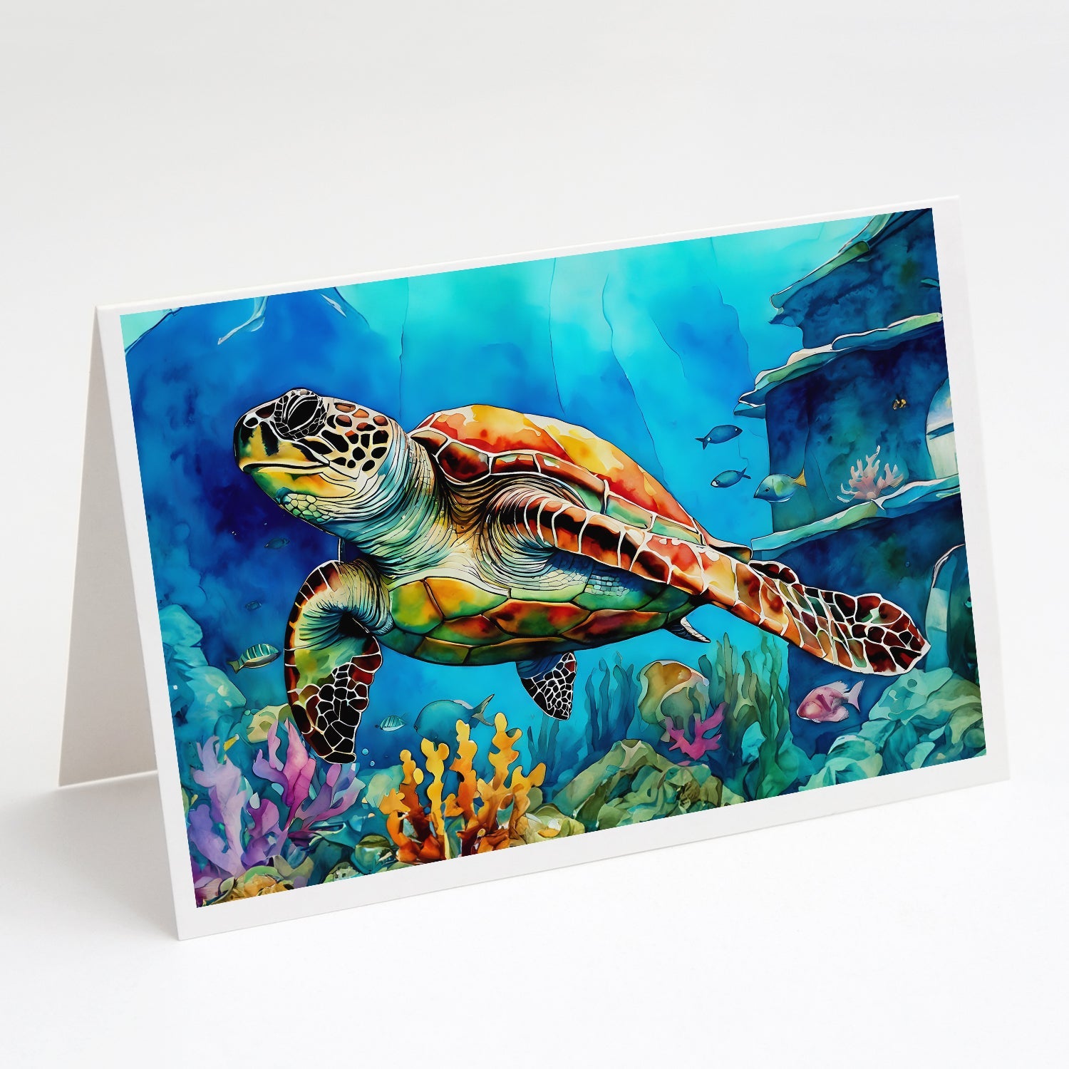 Loggerhead Sea Turtle Greeting Cards Pack of 8 Blank Cards with Envelopes Whimsical A7 Size 5x7