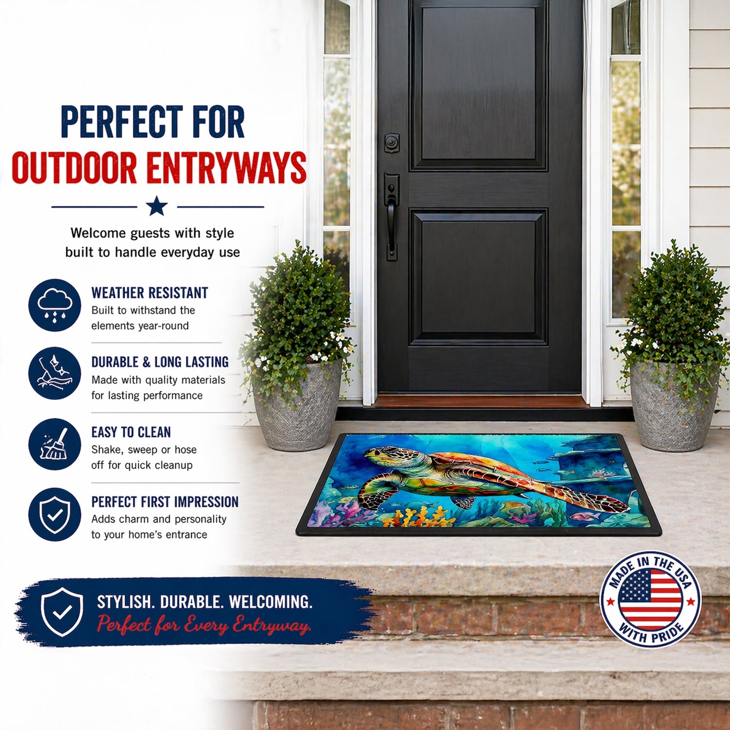 Loggerhead Sea Turtle Doormat Indoor Outdoor 18H X 27W Front Door Mat Rugs for Entryway, Non Slip Washable