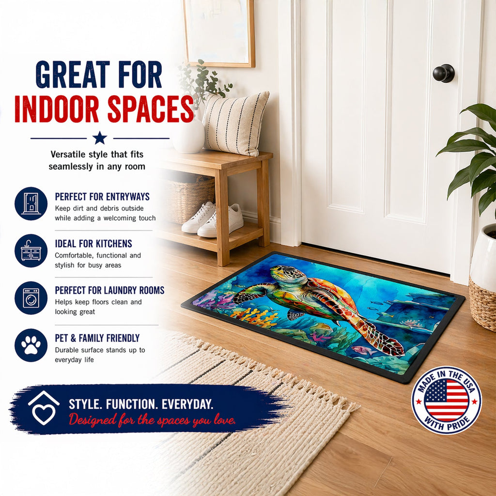 Loggerhead Sea Turtle Doormat Indoor Outdoor 18H X 27W Front Door Mat Rugs for Entryway, Non Slip Washable