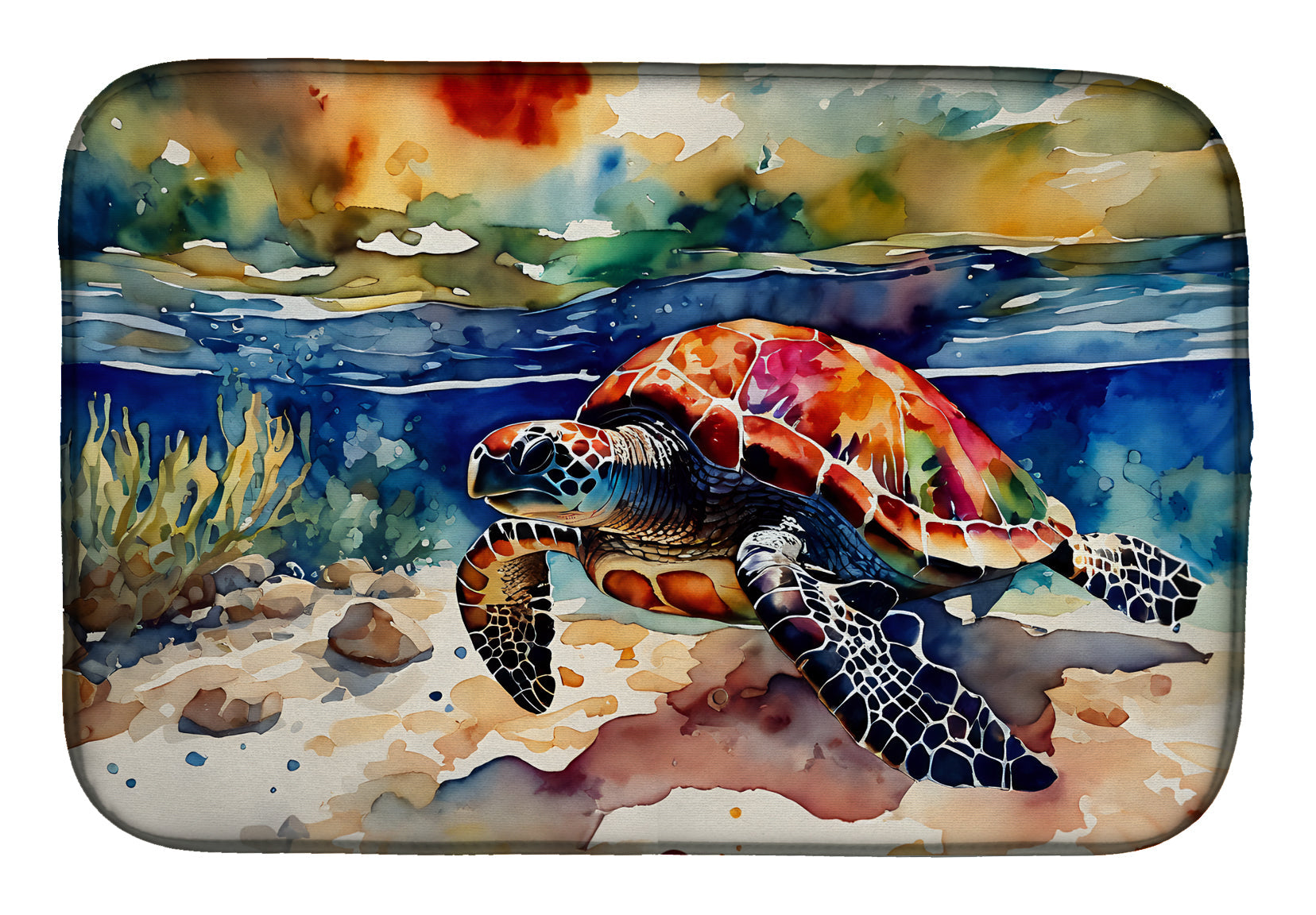 Loggerhead Sea Turtle Dish Drying Mat Absorbent Dish Drying Mat Pad for Kitchen Counter Dish Drainer Mat for Countertop, 14 x 21", Multicolor