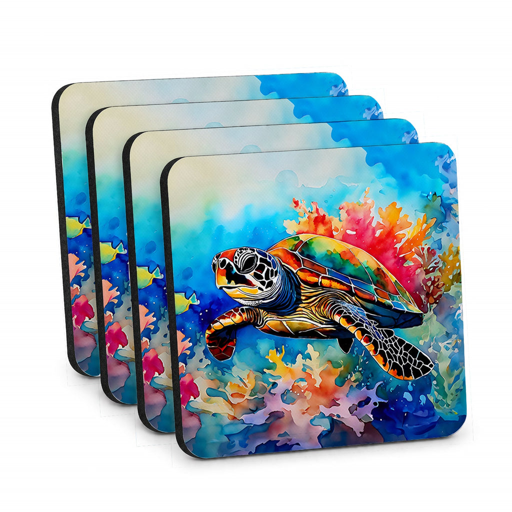 Loggerhead Sea Turtle Foam Coasters Set of 4 Cup Coasters for Indoor Outdoor, Tabletop Protection, Anti Slip, Mouse pad Material