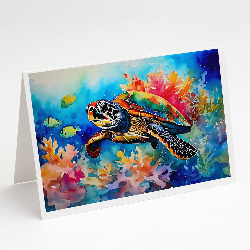 Loggerhead Sea Turtle Greeting Cards Pack of 8 Blank Cards with Envelopes Whimsical A7 Size 5x7