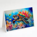 Loggerhead Sea Turtle Greeting Cards Pack of 8 Blank Cards with Envelopes Whimsical A7 Size 5x7