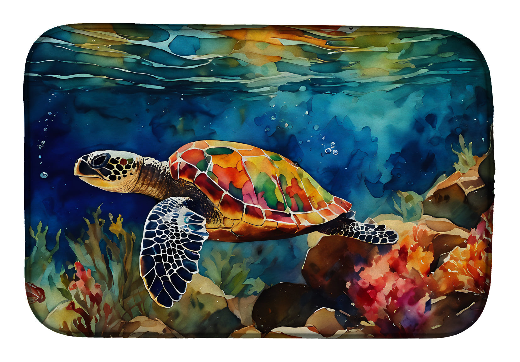Loggerhead Sea Turtle Dish Drying Mat Absorbent Dish Drying Mat Pad for Kitchen Counter Dish Drainer Mat for Countertop, 14 x 21", Multicolor