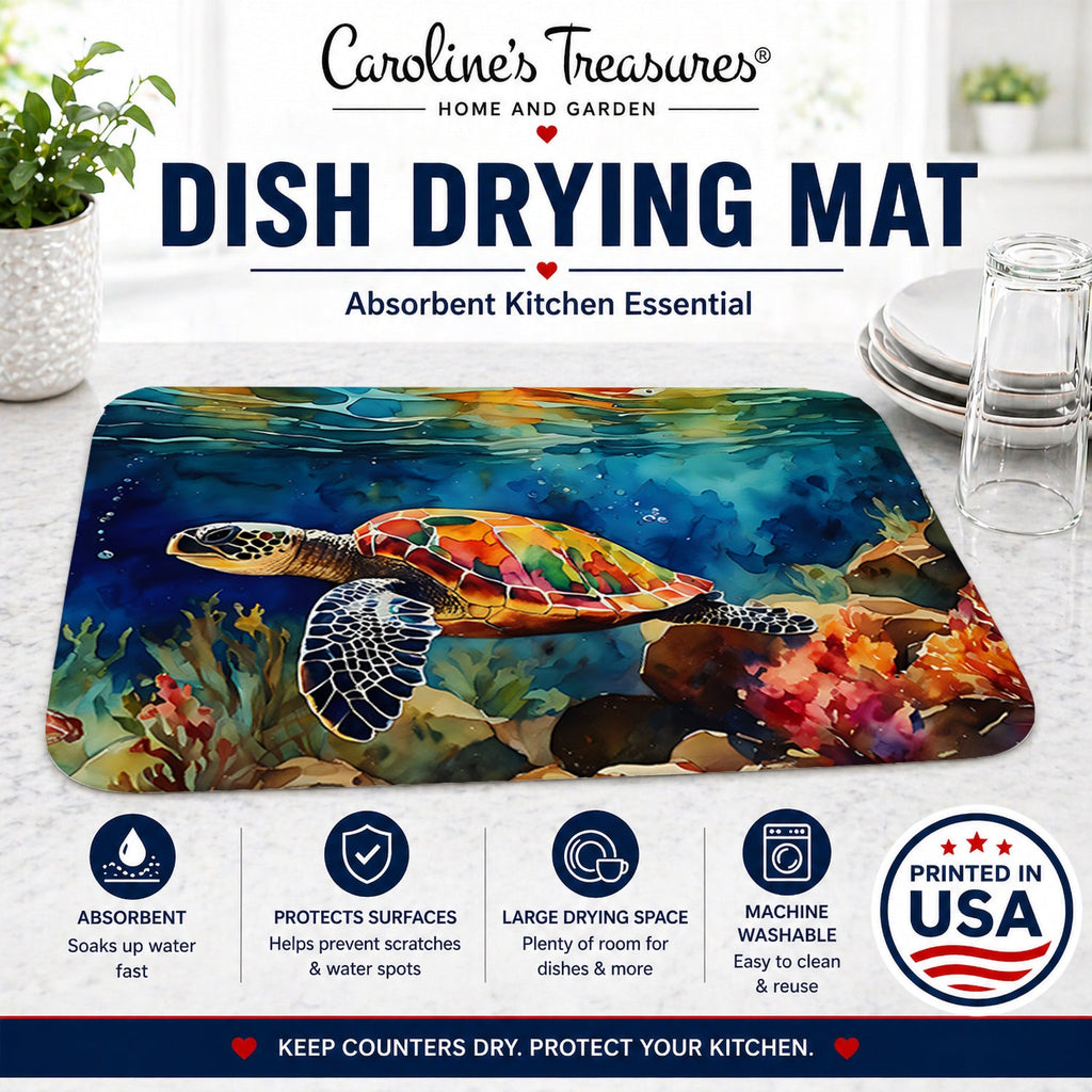 Loggerhead Sea Turtle Dish Drying Mat Absorbent Dish Drying Mat Pad for Kitchen Counter Dish Drainer Mat for Countertop, 14 x 21", Multicolor