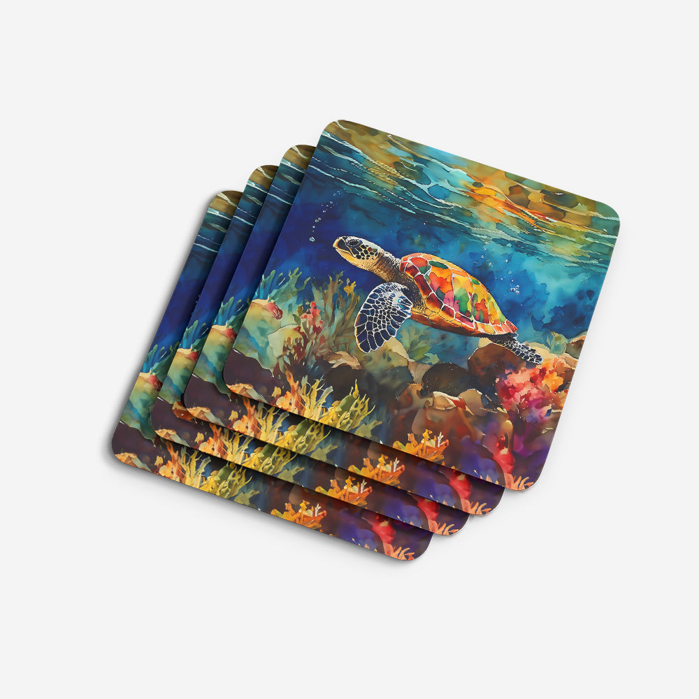 Loggerhead Sea Turtle Foam Coasters Set of 4 Cup Coasters for Indoor Outdoor, Tabletop Protection, Anti Slip, Mouse pad Material