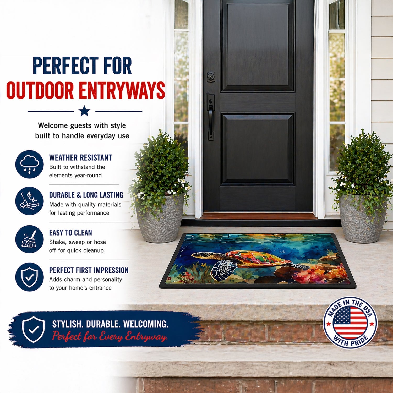 Loggerhead Sea Turtle Doormat Indoor Outdoor 24H X 36W Front Door Mat Rugs for Entryway, Non Slip Washable Low Pile,